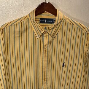 Ralph Lauren Striped Shirt Yellow with Light Blue & Navy Vertical Pinstripes